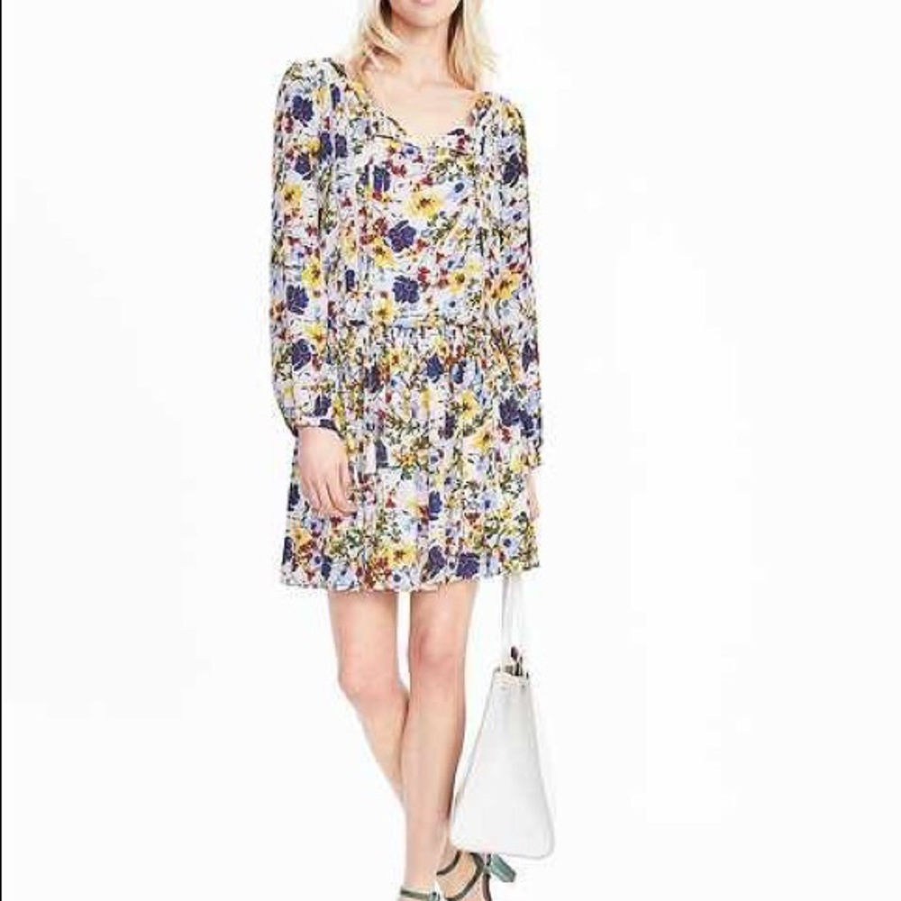 Banana Republic long sleeve mini dress floral XS
